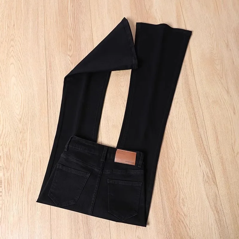 Fce ライン入りハイウエスト ブラック ベルボトムジーンズ レディース スリム スキニー オルト サイズ 50cm ベルパンツ コットン ストレッチ デニム