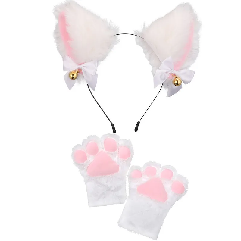 Halloween-Party Katzen-Kopfband Halskette Krallen-Handschuhe Schwanz-Sets Cosplay Plüsch-Glocken-Haarband Maskerade-Kopfbedeckung Haar-Accessoires – Detail 4