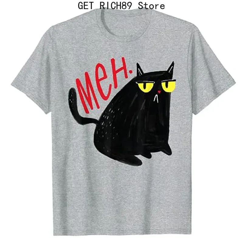 Funny Cat Meh Meow  for Men Women Gifts T-Shirt  Lover Graphic Tee Tops Halloween Costume Humorous Sayings Outfits