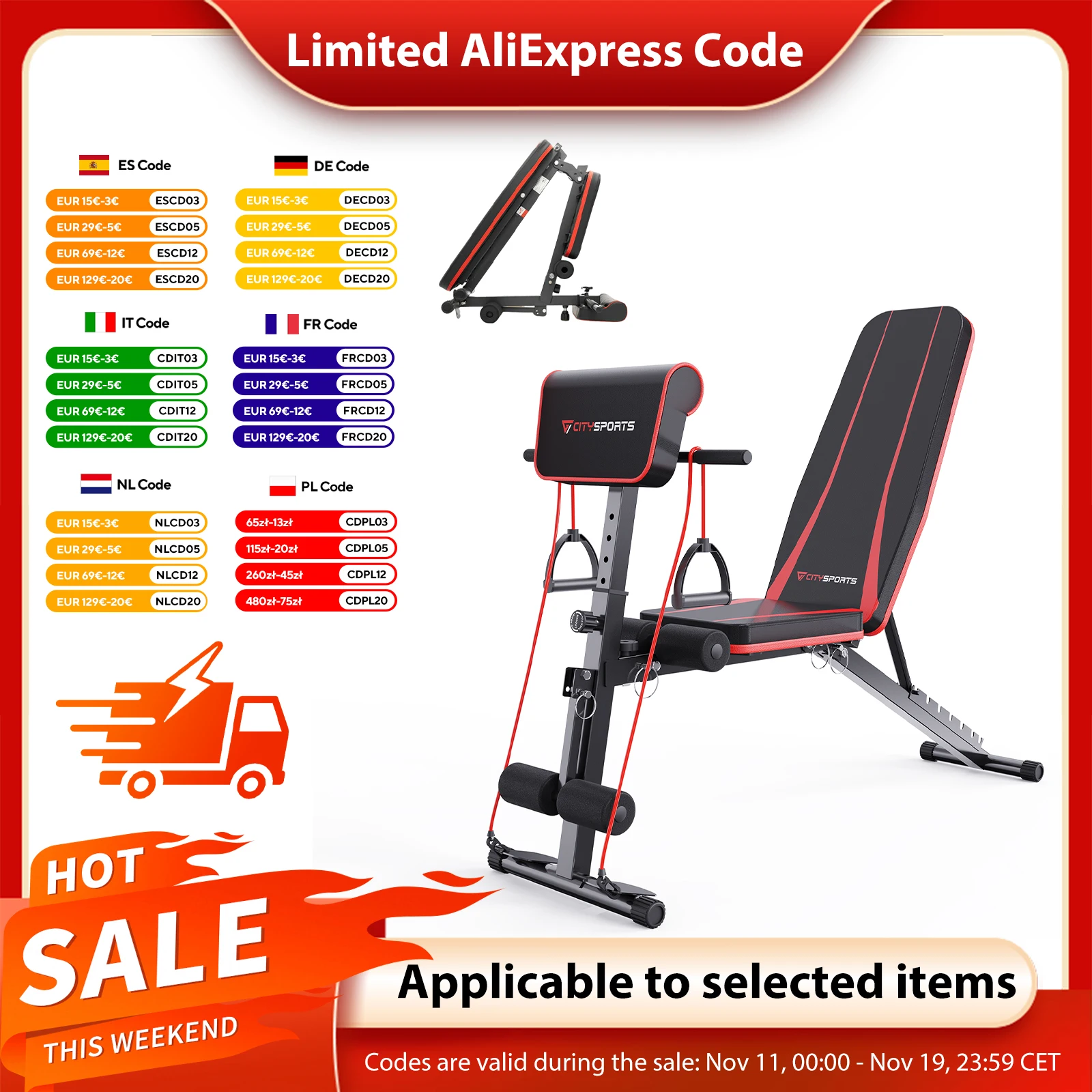 CITYSPORTS PRO Verstellbare Hantelbank, Mehrzweck-Fitnessgerät, ideal für Ganzkörper-Krafttraining