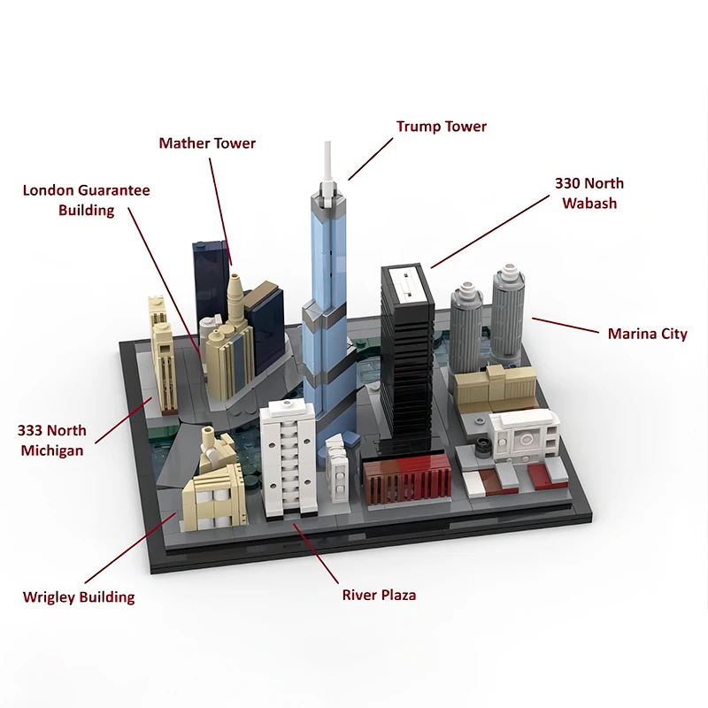 697 Stuks Rivier Noord-Chicago Street View Wolkenkrabber Architectieve Modulaire Bouwstenen Modeltechnologie Bakstenen Speelgoed Kerstcadeaus