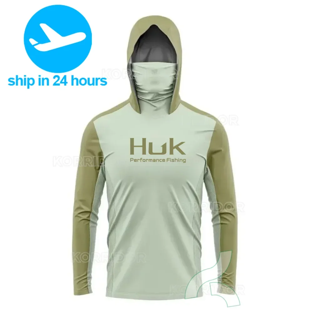 HUK Fishing Clothing Sun Protection Hooded Mask All-in-one Fishing Shirts Upf 50 Long sleeved T-shirt Fishing Apparel Breathable