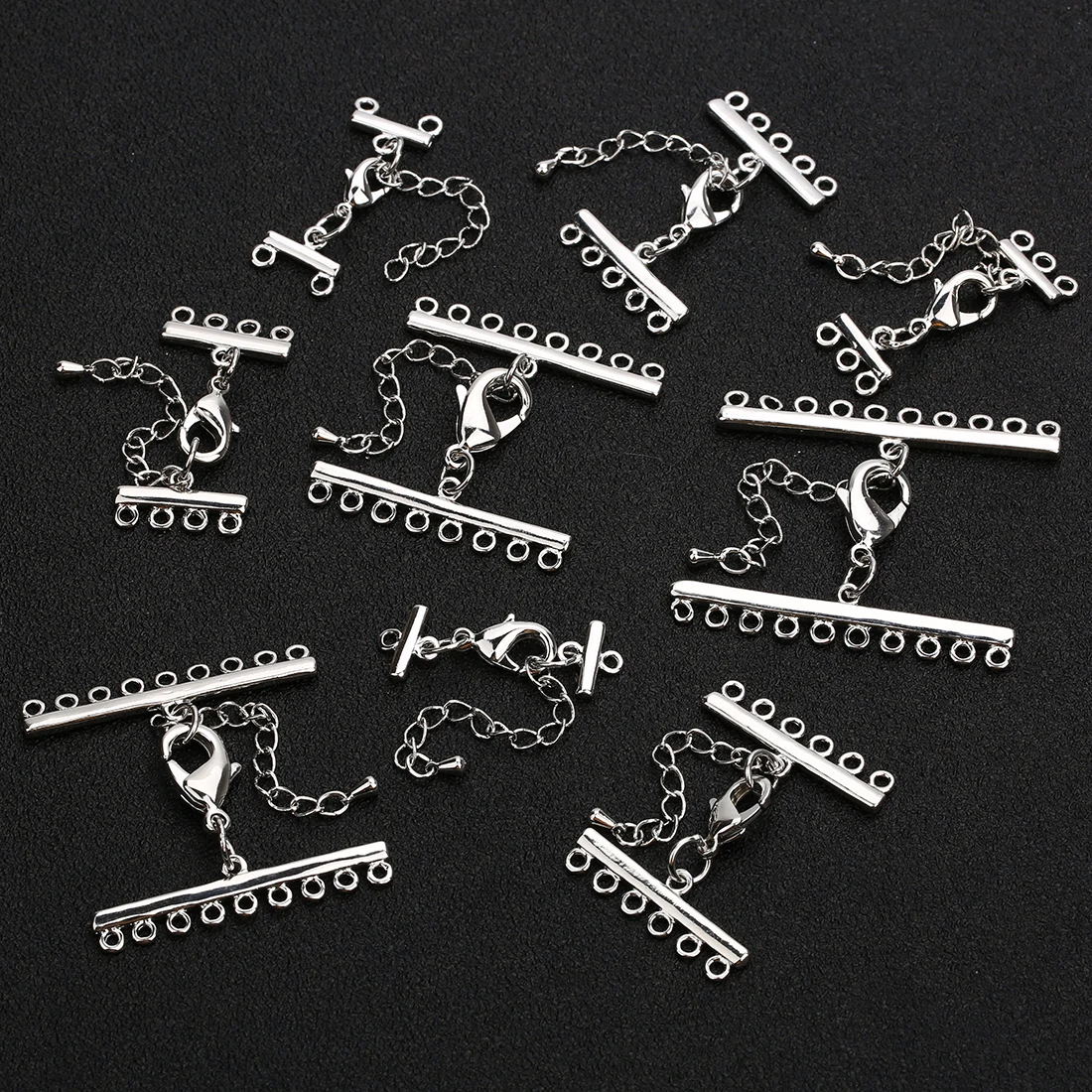 SAUVOO 2sets Copper End Fasten Clasps Plated Platinum Multi Strands Silver Connectors For Necklace Bracelet Jewelry Making