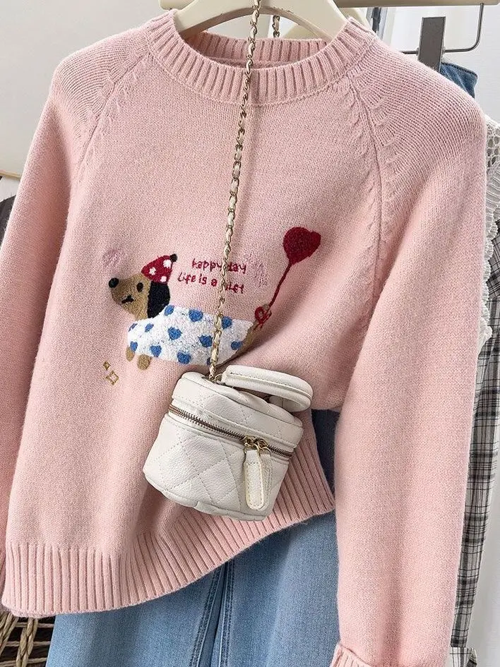 Suéter de punto de lana suave para mujer Otoño Invierno redondo Ne Long Sve bordado Casual Sle ajuste cómodo Faion Top