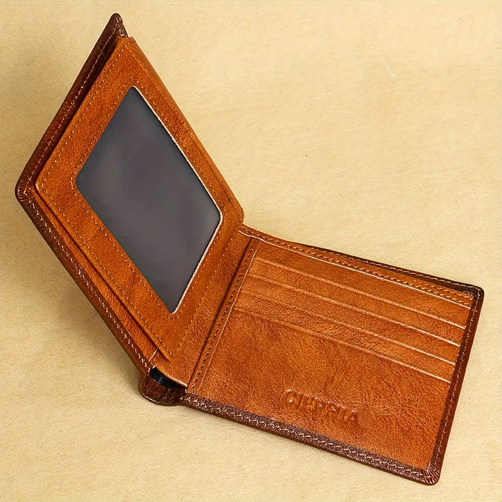 Mens Vintage Genuine Leather Bifold Wallet - RFID Blocking, Dual ID Windows, Spacious & Durable - Ideal Gift