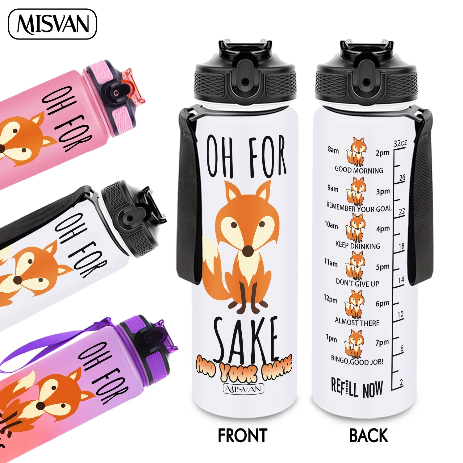 

1PC,Customization Name 32oz Water Bottle,Fox Schedule Print Design,Encourage Daily Hydration,for Gym Outdoor Cycling