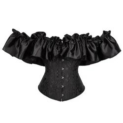 Fashion Women Corset Off Shoulder Short Sleeve Gothic Bustiers Corsets Top Slimming Waist Lace Up Overbust Corselet