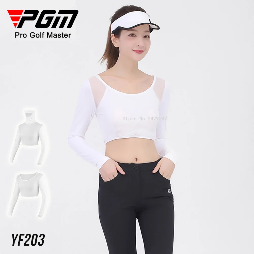 Pgm Womens Ice Silk Cool Shirts Half-Length Long Sleeve Cropped Tops Summer Sunscreen Golf Underwear With Mask Anti-UV UPF40+