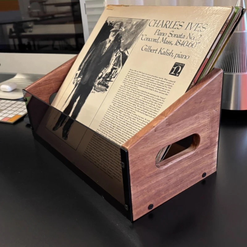 

Walnut Solid Wood Record Storage Rack, 12-Inch Disc Box, Vintage CD Display Case, Minimalist LP Stand, Home Music Storage