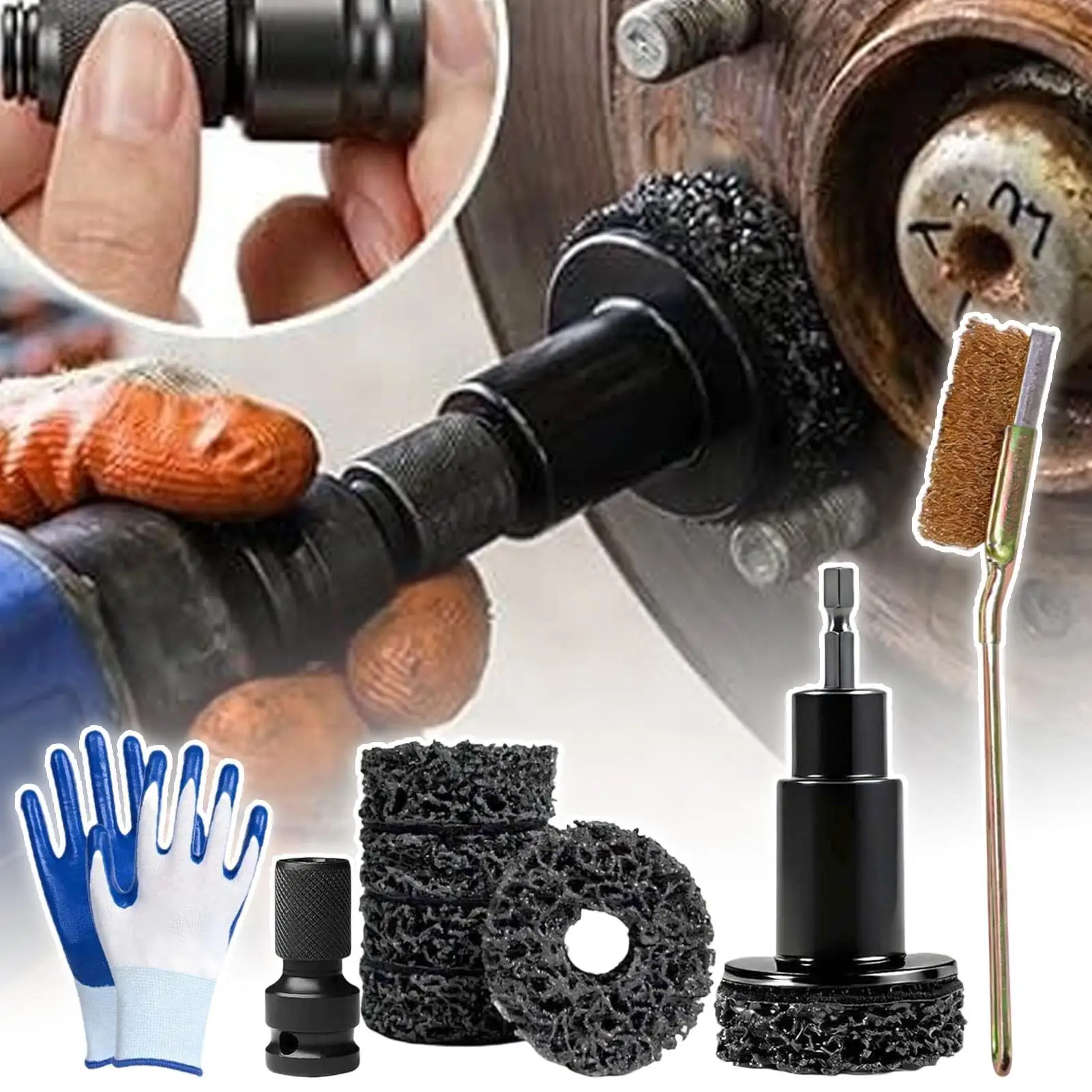 Wheel Hub Cleaning Kit Lug Rotor Rust Removal Kit Lug Stud Cleaning Tool For Motorcycle Truck Trailer Vehicle Sedan Garage