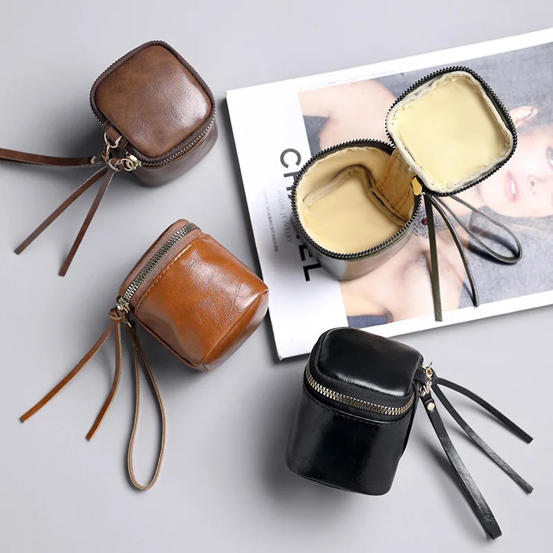 Mini Vintage PU Kosmetiktasche für Frauen, tragbarer Lippenstift-Organizer, Handtasche für Lipgloss, Lippenbalsam, Kopfhörer, Kopfhörer und Schlüssel