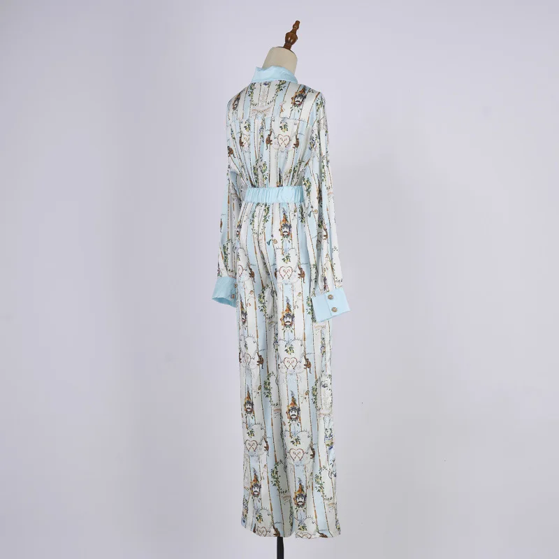 Faionable Loose Long Sve Printed Collar Set Women's Clothing Polyester Wide Leg Pants Gored Skirt Sle Casual Wear