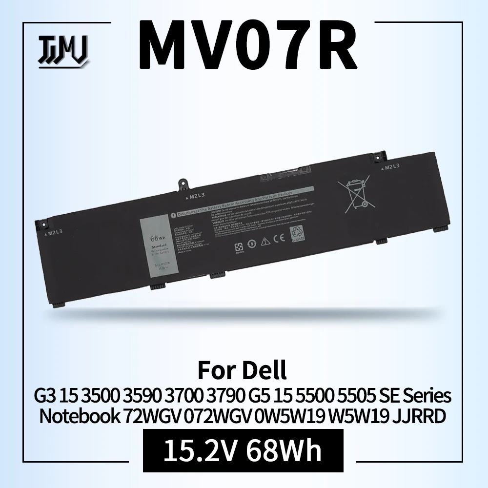 

4-Cell 68Wh MV07R Laptop Battery Compatible for Dell G3 15 3500 3590 G5 5500 5505 SE Series Notebook 266J9 0JJRRD 0415CG C9VNH