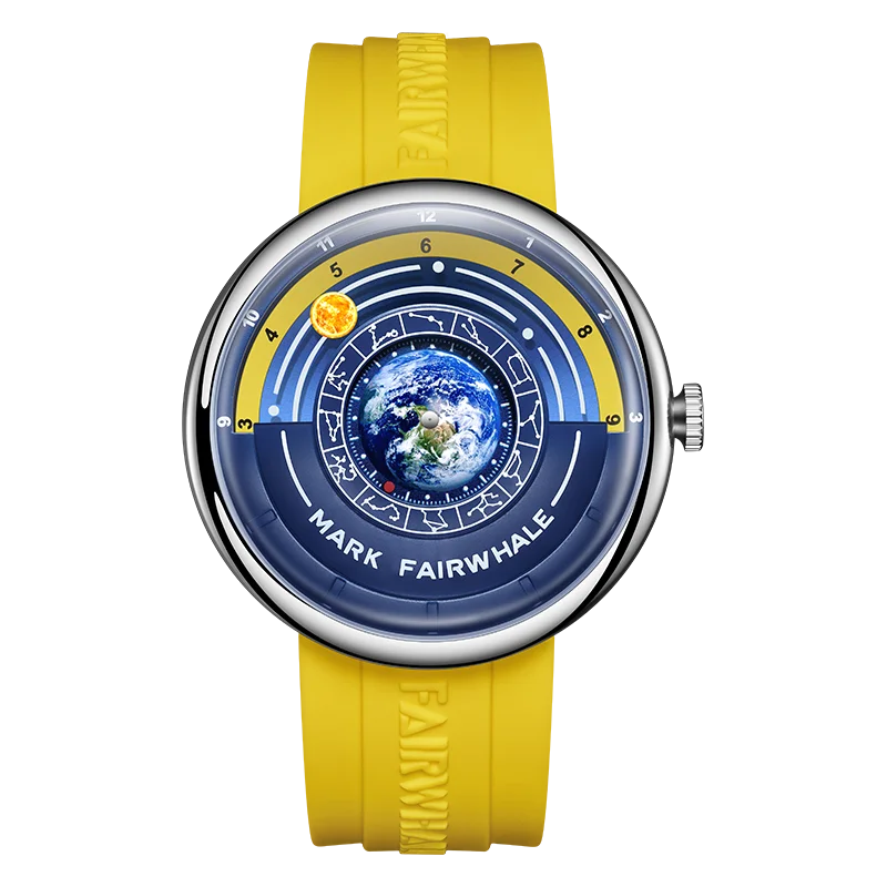 MARK FAIRWHALE 5700 Earth Dial Unique Design Quartz Watches for Man Waterproof Sports Rubber Watchband Mens Watch
