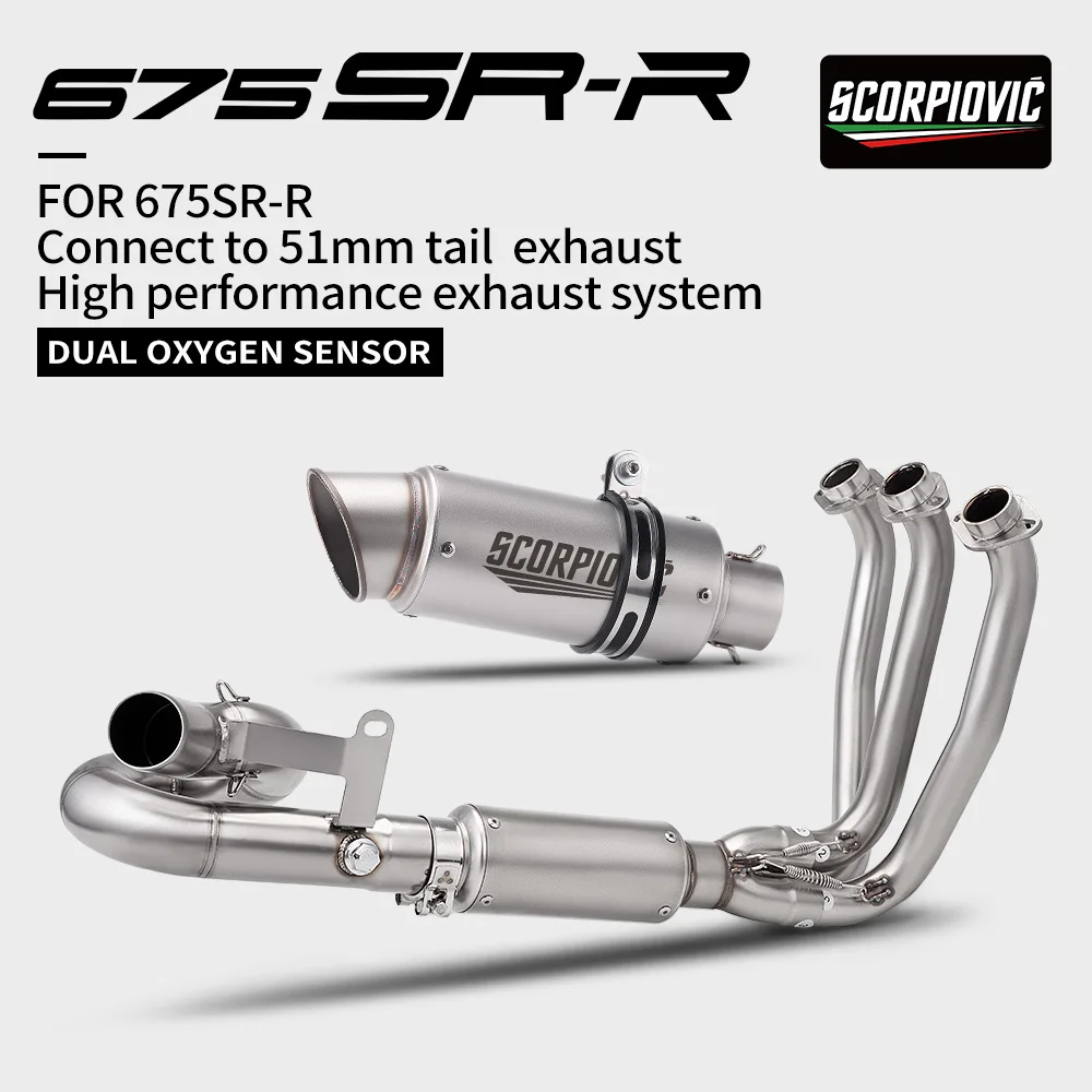 Slip On Dual O2 Sensor Underbody Header Slant Cannon Tail Pipe Motorcycle Exhaust System Fit CF675SR-R Triple Cylinder Sport Bik