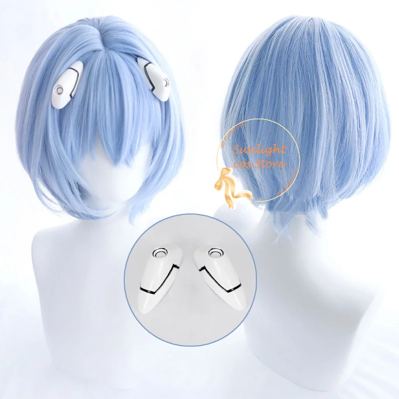 Anime EVA Cosplay Ayanami Rei Cosplay Wig Rei Ayanami 30cm Short Blue Wig Heat Resistant Synthetic Hair Women Wig + Wig Cap