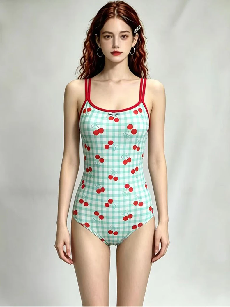 Dopamine Print One-Piece Triangular Swimsuit Women's Professional Racing Slimming Tight Fit Swimming Beginner's Suit