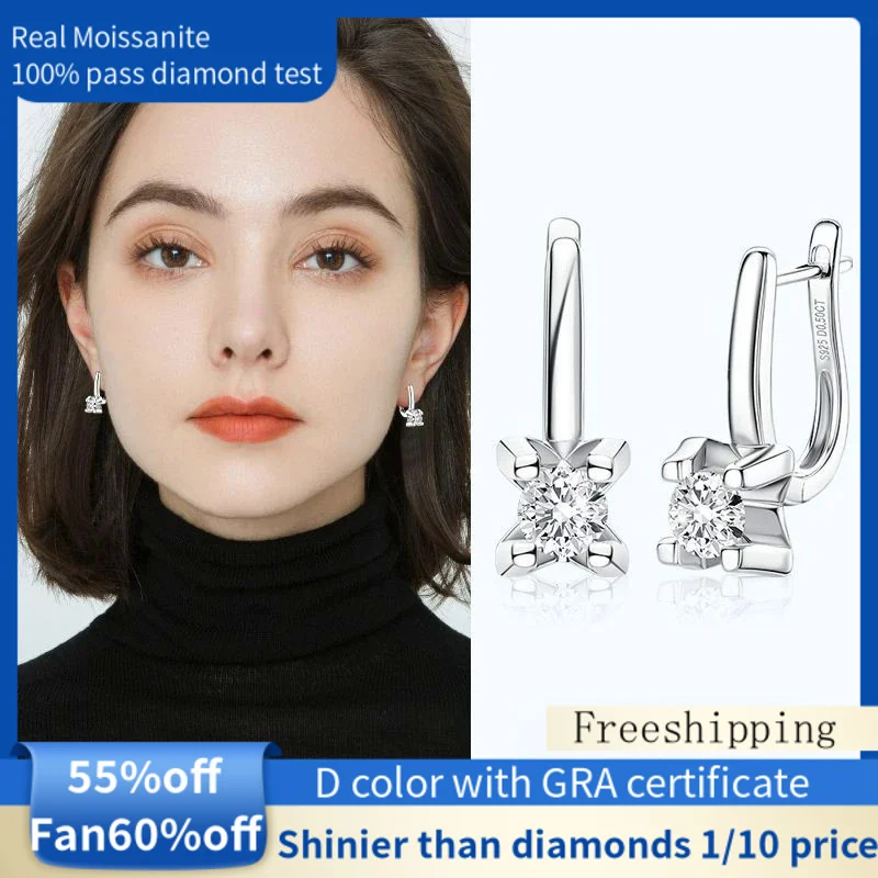 

Real Moissanite Earrings Luxury Diamond Earrings Women's Silver Earrings s925 100%Pass the Diamond Test NIKA