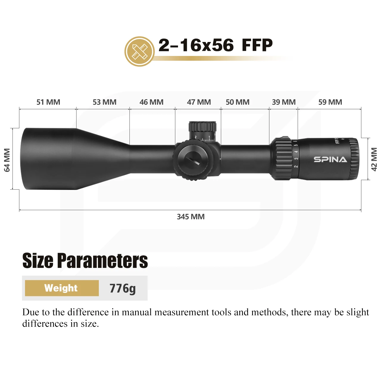 SPINA OPTICS FalconPoint HD 2-16x56 FFP First focal plane Scope Sight 1/10MIL Side Parallax 10-200m Tactical Hunting