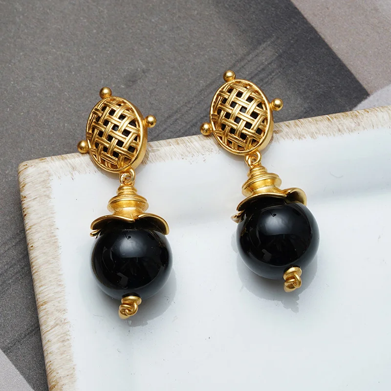 Retro Jewelry Black Color Stone Earrings Vintage Temperament For Women Party Gifts Hot Selling