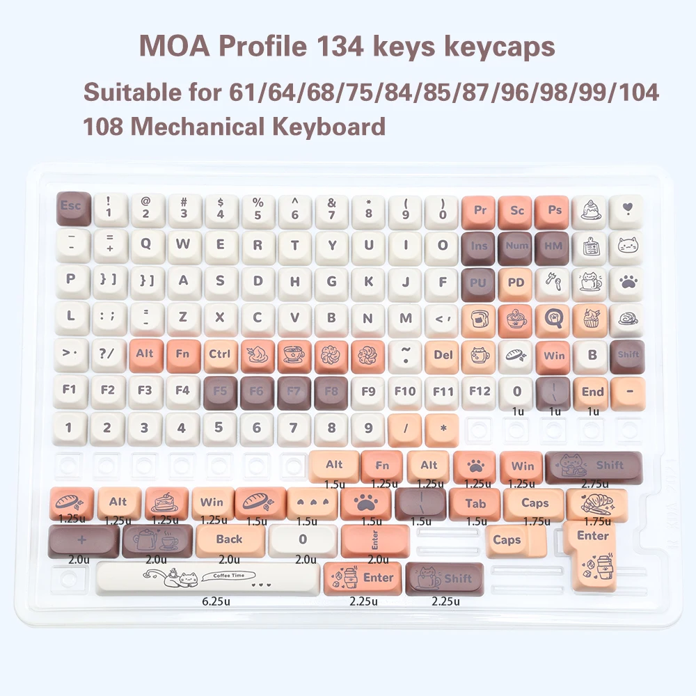 NEW134 คีย์น่ารัก Keycaps PBT Keycaps MOA Keycaps แป้นพิมพ์ที่กําหนดเอง Keycaps สําหรับ Cherry Gateron MX Switches คีย์บอร์ดเครื่องกล