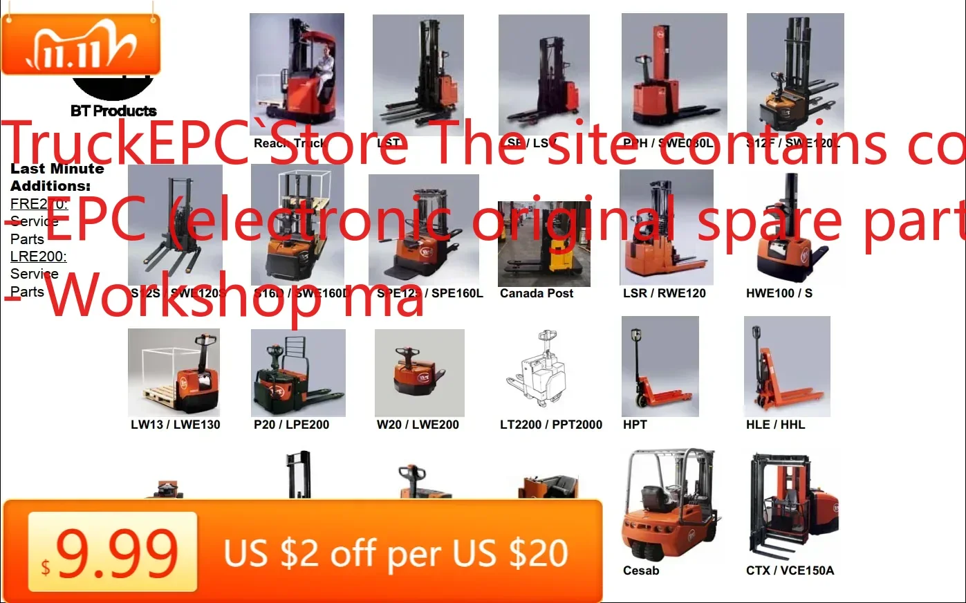 

TruckEPC BT Forklift Truck 3.13GB PDF Service Parts & Operator Manuals DVD