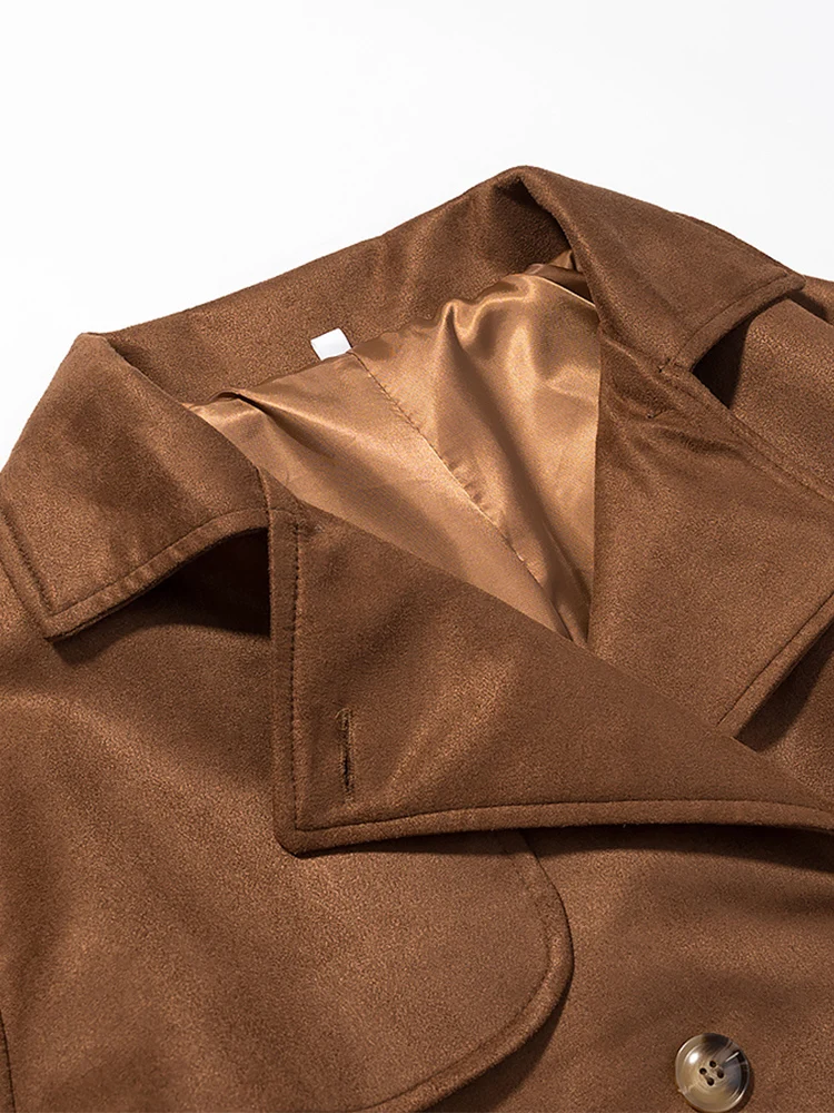 Manteau long à double boutonnage et ceinture en faux daim pour femme, style européen et américain, nouvelle mode d'automne