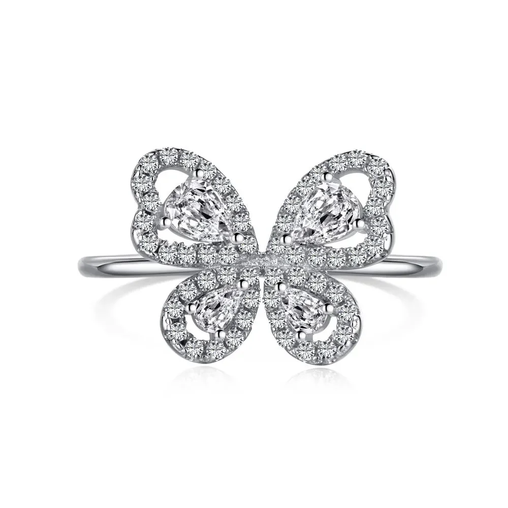 

STL Japanese and Korean Light Luxury S925 Pure Silver Ring with Female Zircon Inlaid Personalized Butterfly Design