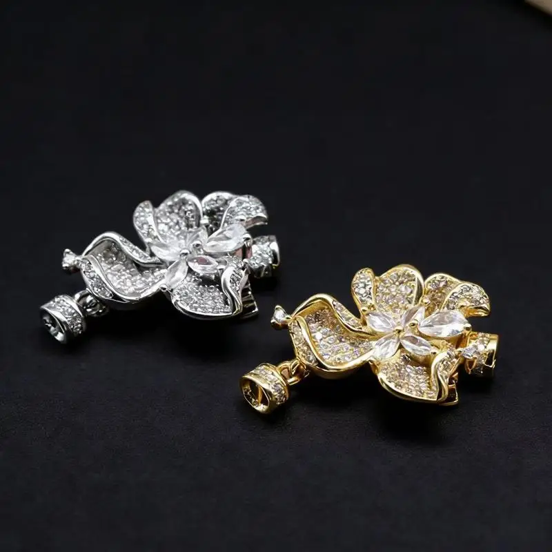 SUSU 1Pcs Pearl Necklace Bracelet Connecting Buckle Zirconium Flower Petal Buckle DIY Jewelry Making Materials Accessories