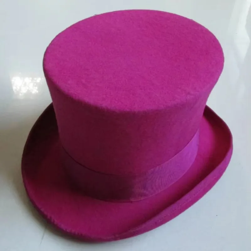 Pink Cylinder Hat 100%Wool Felt Top Hats 18cm Chapeau Haut De Forme Mad Hatter Cap Bowler Hoeden Cartola Fedora Hat for Woman