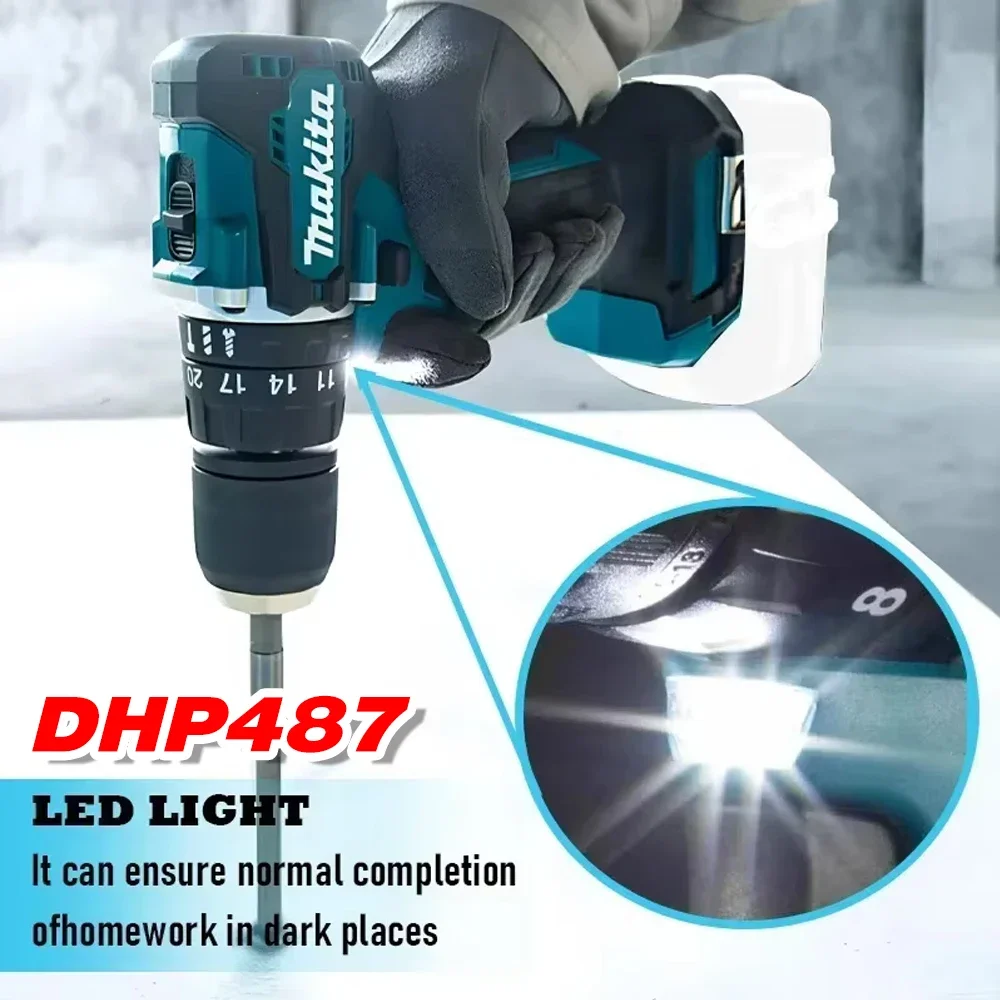 

Makita DHP487 Impact Screwdriver Multifunctional Cordless Drill Power Tool Torque Setting 2 Gear Speed Electric Screwdriver