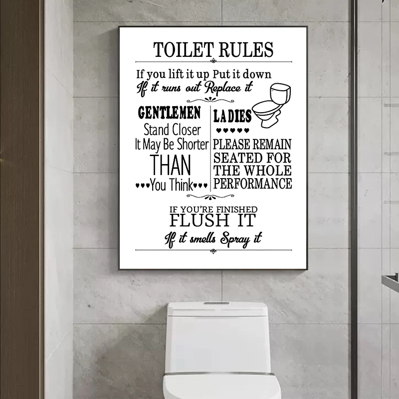 Modern Bathroom Toilet Rules Canvas Art Print Poster Home Kitchen Canvas Painting Poster Wall Art Humour Room Decoration