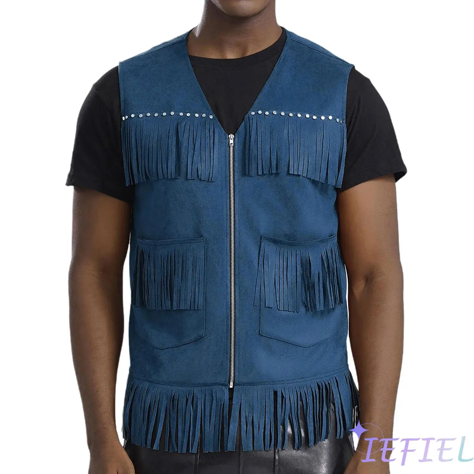 

Premium Rodeo Cowboy Vest for Adults Sleeveless Tassel Detail with Zipper Closure Waistcoat for Music Festivals Party