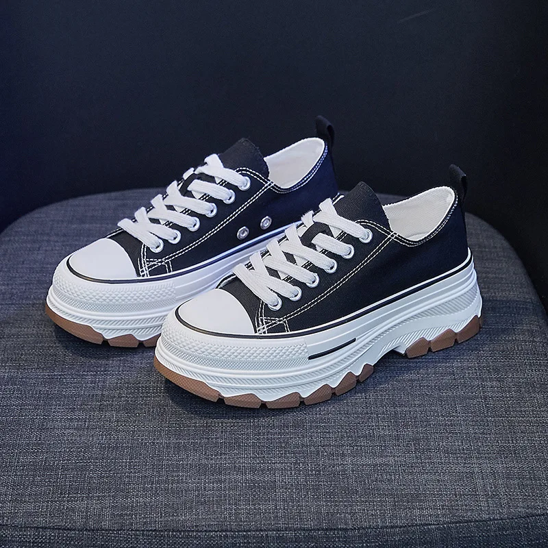 Women's Classic Canvas Thick-Soled Height-Increasing Spring Shoes Breathable Versatile Anti-Slip Wear-Resistant Casual Footwear