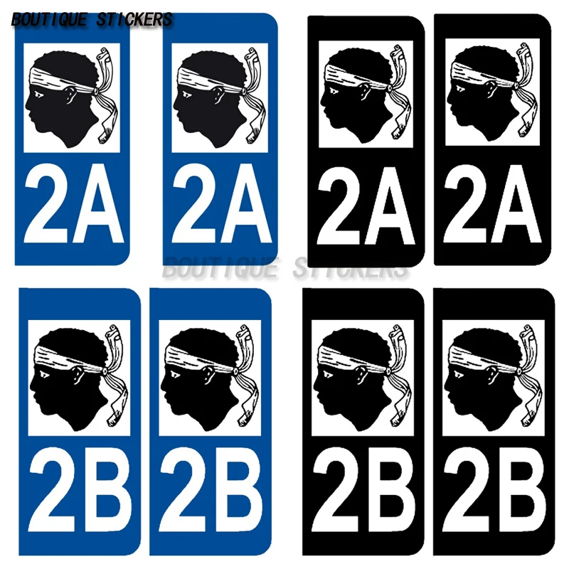 2Pcs French Corsica 2A 2B License Plate Sticker French Region Code Decal Moore Head Totem Car Styling Accessories