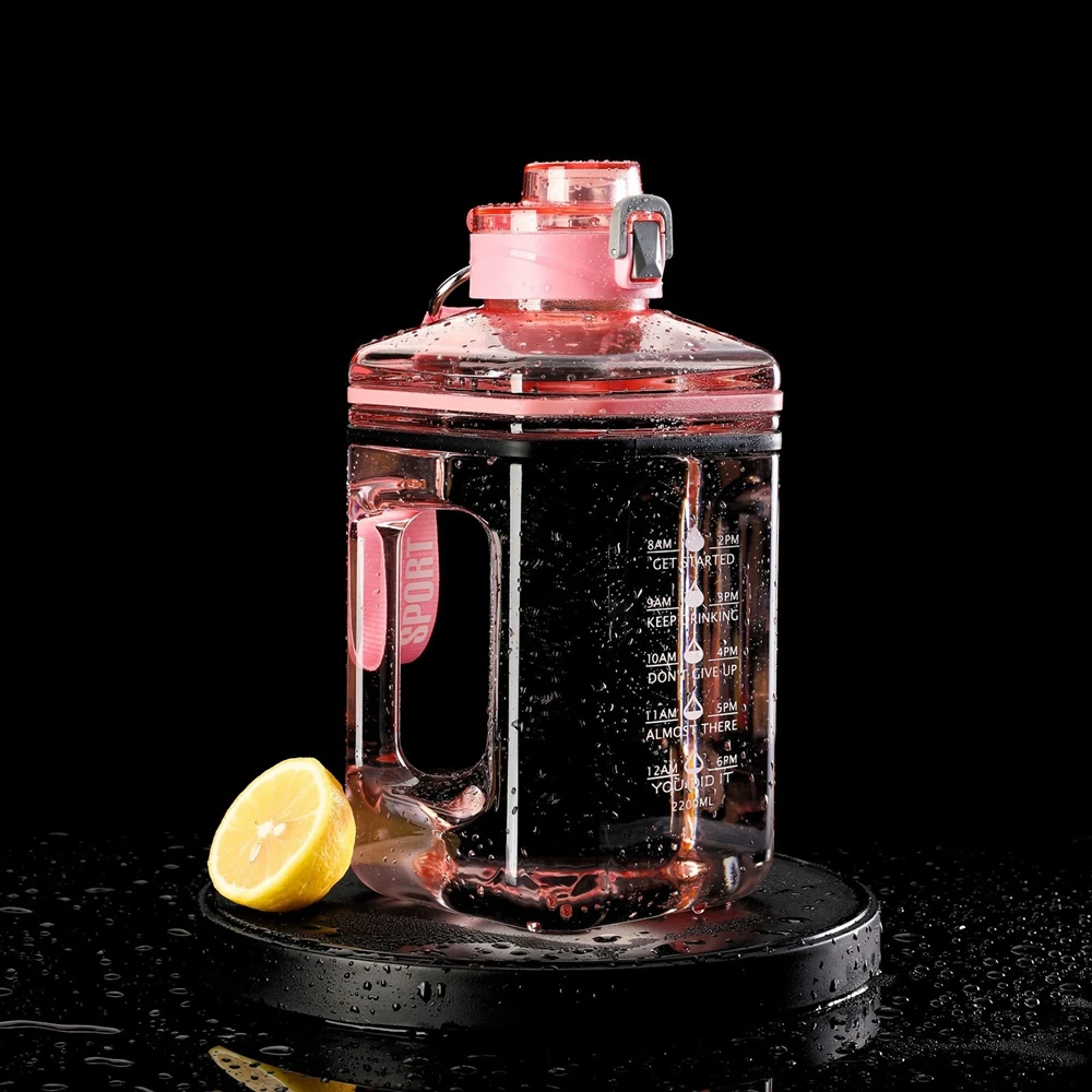 2.2L Sport Water Bottle Motivate Square Water Jugs Portable Transparent Fitness Cup Drinking Kettle With Straps Handles BPA Free