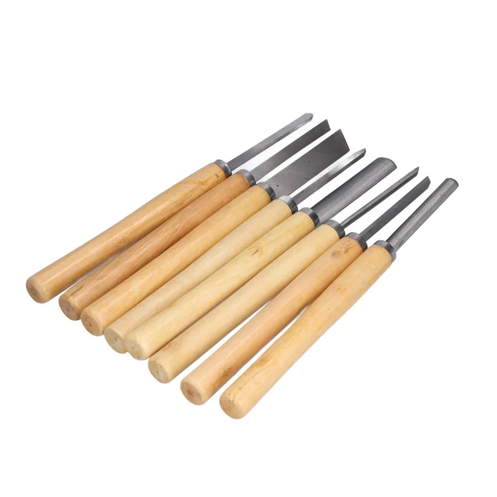 8PCS HSS Steel Wood Turning Chisels Skew Spear Point Round Nose Gouge Groove Parting Wood Carving Tools Sculpting Design