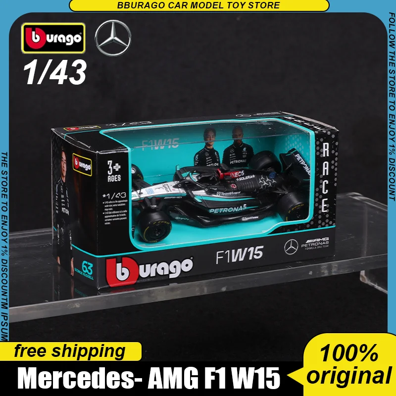 In Stock New Bburago 1:43 Mercedes-Amg F1 W15 E Alloy Miniature Amg #44 #64 Miami Gp Mcl38 2024 #4 #81 Diecast Model Toy Gift