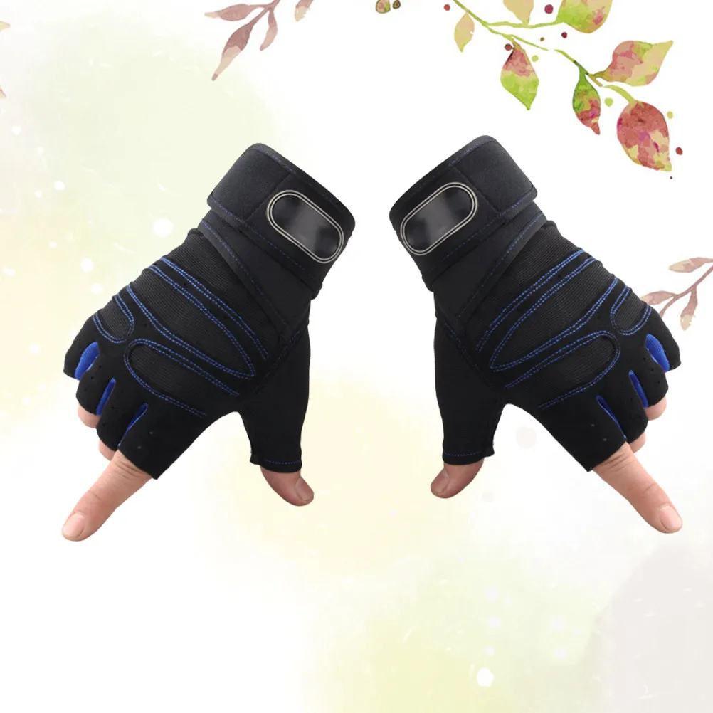 1Pair Fitness Half-Finger Gloves Men Outdoor Riding Weight Lifting Gloves Thickened Palm Anti-Slip Breathable Dark Blue Xl