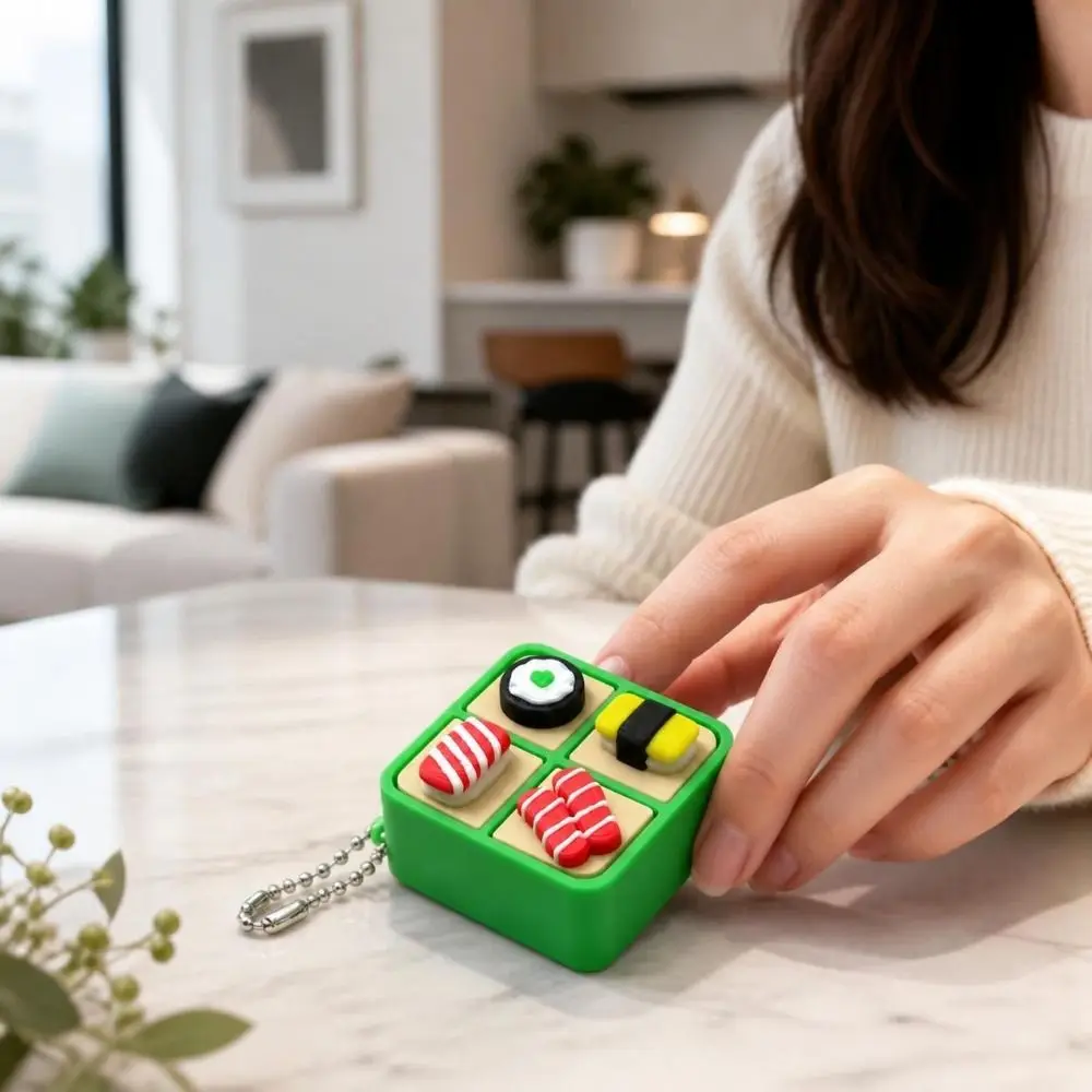3D Printed Sushi Box Fidget Clicker Keychain Japanese Food Style Crisp Click Fake Sushi Fidget Charm Cartoon Plastic