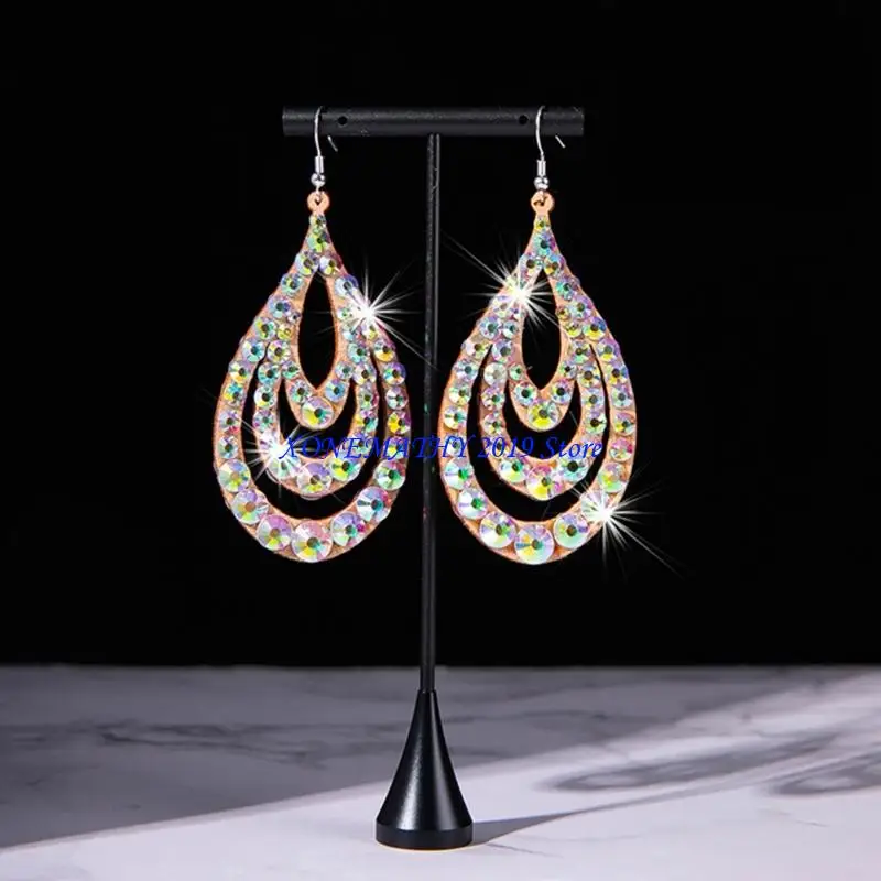 

F42F 2Pcs Elegant Belly Dancing Earrings With Rhinestones For Stage