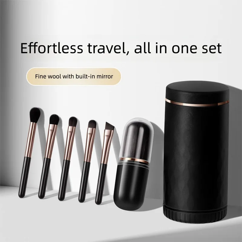 

Mini Makeup Brush Set, Buck-sized Loose Powder, Eyeliner And Eyeshadow Brush With Mirror, Super Soft, No Shedding, Travel Outfit