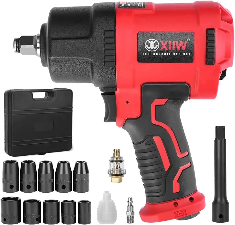 1/2 Inch Air Impact Wrench, Max Torque 1560 ft-lbs, lightweight 4.4 lb Design, Air Impact Gun Includes 11 Pcs CR-V Steel Impact