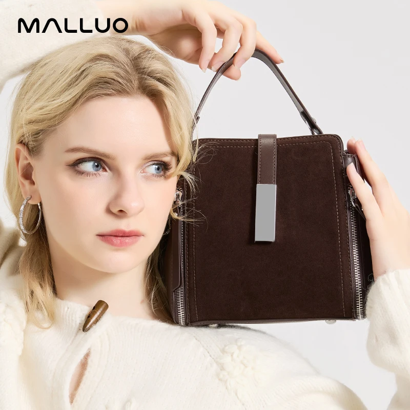 

Women's Suede Cow Leather Vintage Shoulder Bags Ladies Cowhide Designer Luxury Handbags Female Retro Crossbody Bag Bucket Totes