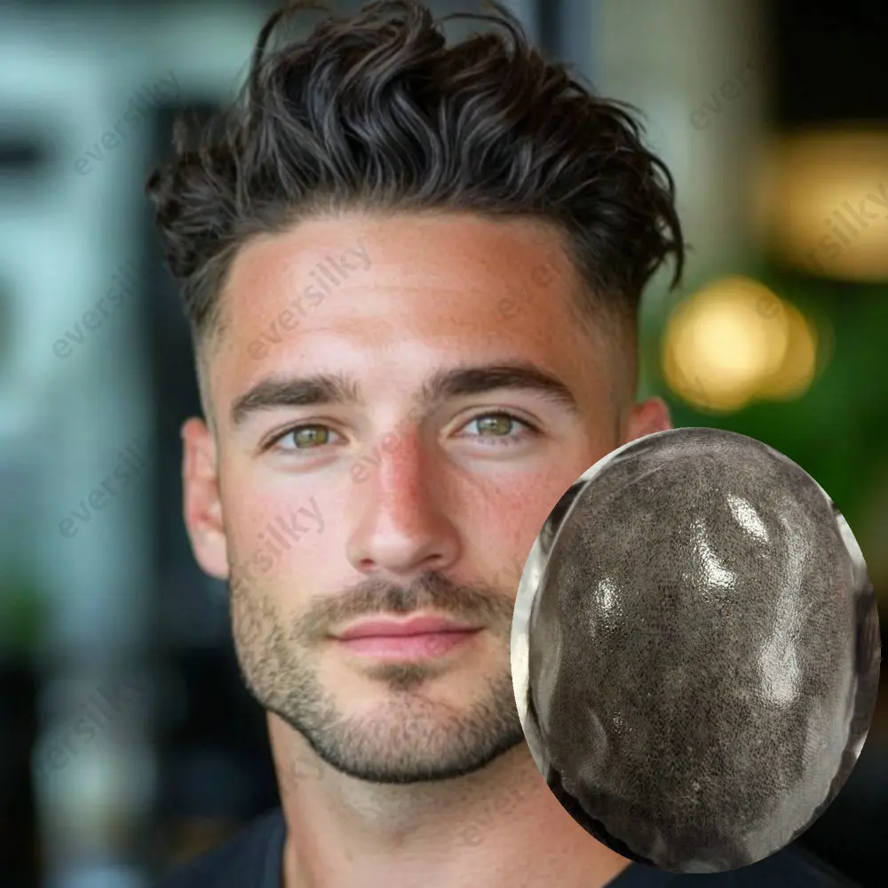 5 Zoll Weiches Braunes Echthaar-Toupet für Männer, Langlebig, 0,1 mm Dünne PU-Haut, Haarprothese für Männer, Schwarz Grau 1b50 1b65 Haarsystem – Detail 1