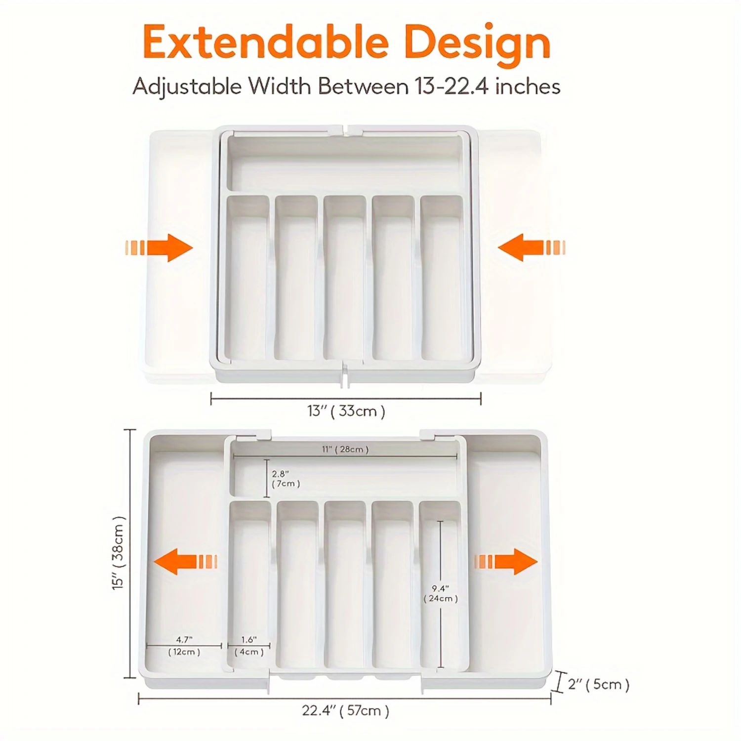 Adjustable Flatware Drawer Organizer Tray - Expandable Silverware Holder Insert - BPA-Free Plastic Utensil Caddy - Kitchen Cutle