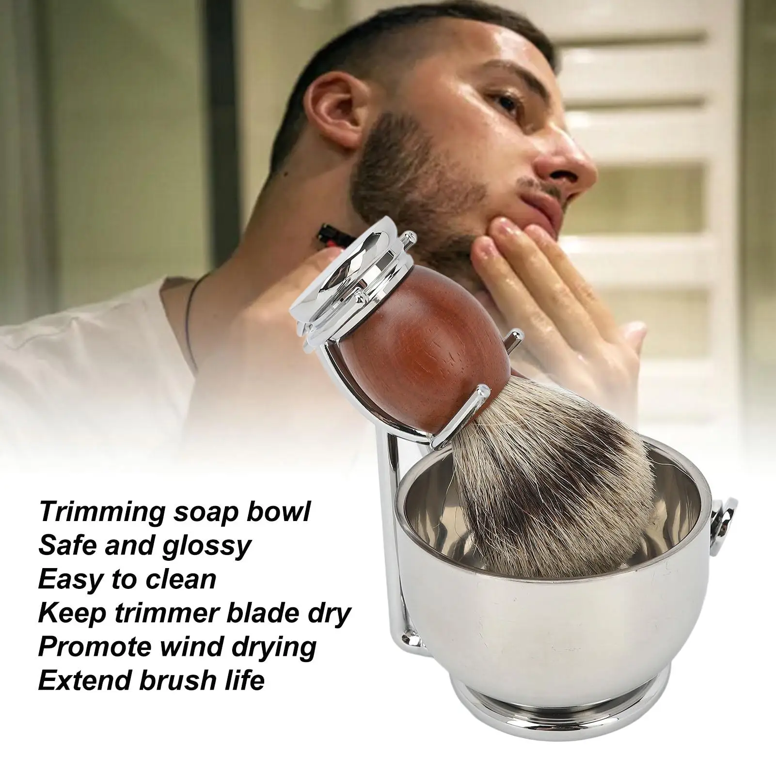 Vintage Beard Bowl Brush Set   Sturdy Alloy   Complete Manual Care for Men   Dry Storage   Long Lasting