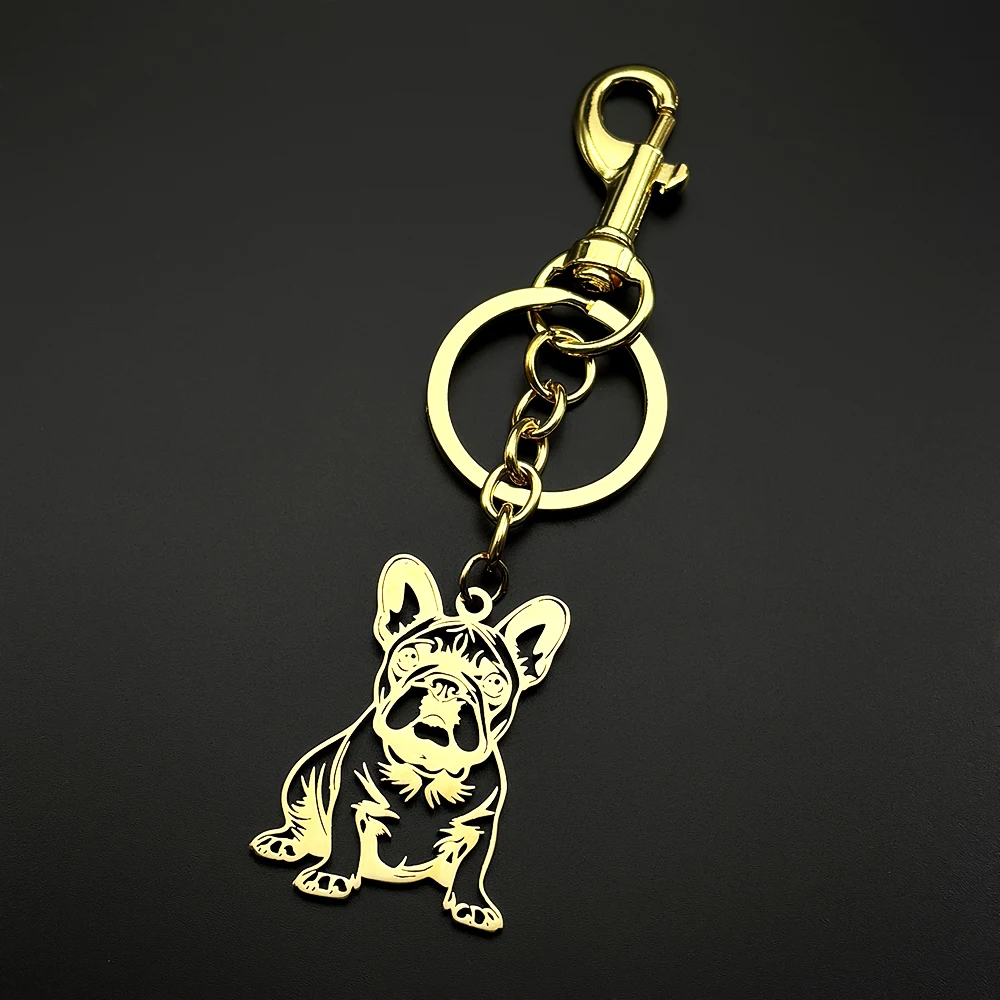 French Bulldog Puppy Keyring For Women Men Stainless Steel Silver Color Dog Animal Pet Lover Key Chain Jewelry Gifts