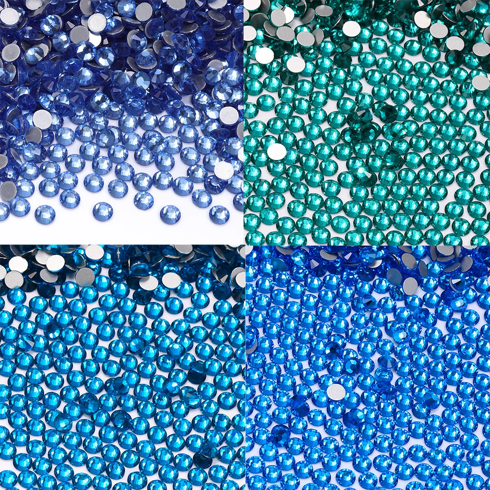 High Quality SS3-SS60 Nail Art Glass Flatback Rhinestone Blue Zircon Round Silver Bottom Glue On Stones For DIY Clothes