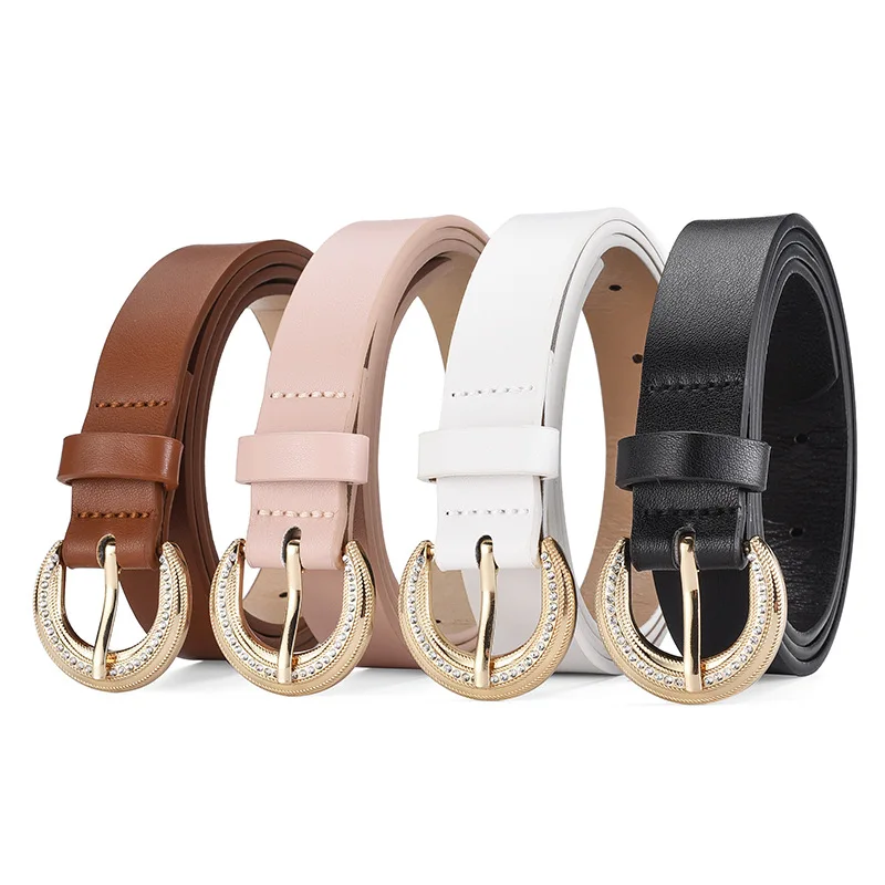 

Europe and United States New Belt Rhinestone Inlaid Gold Buckle Elegant Decorative Women's Fashion Versatile Feather Jeans Belt